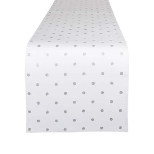 Metallic White/Silver Reversible Polka Dot Table Runner 13" x 90"